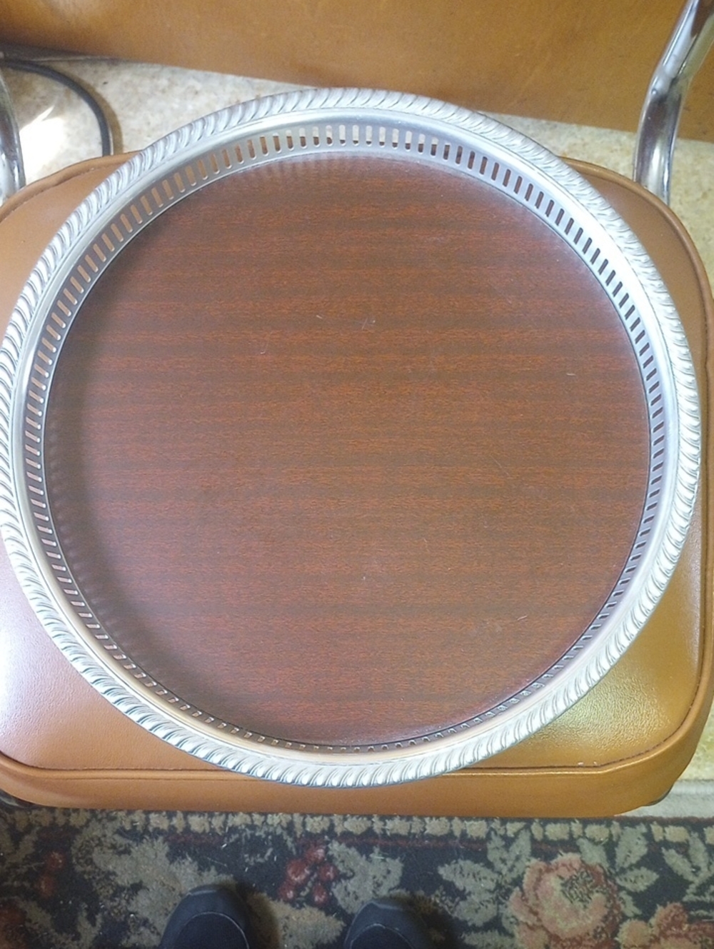 Classic Traditional Vintage Silver Plate & Formica Round Tray